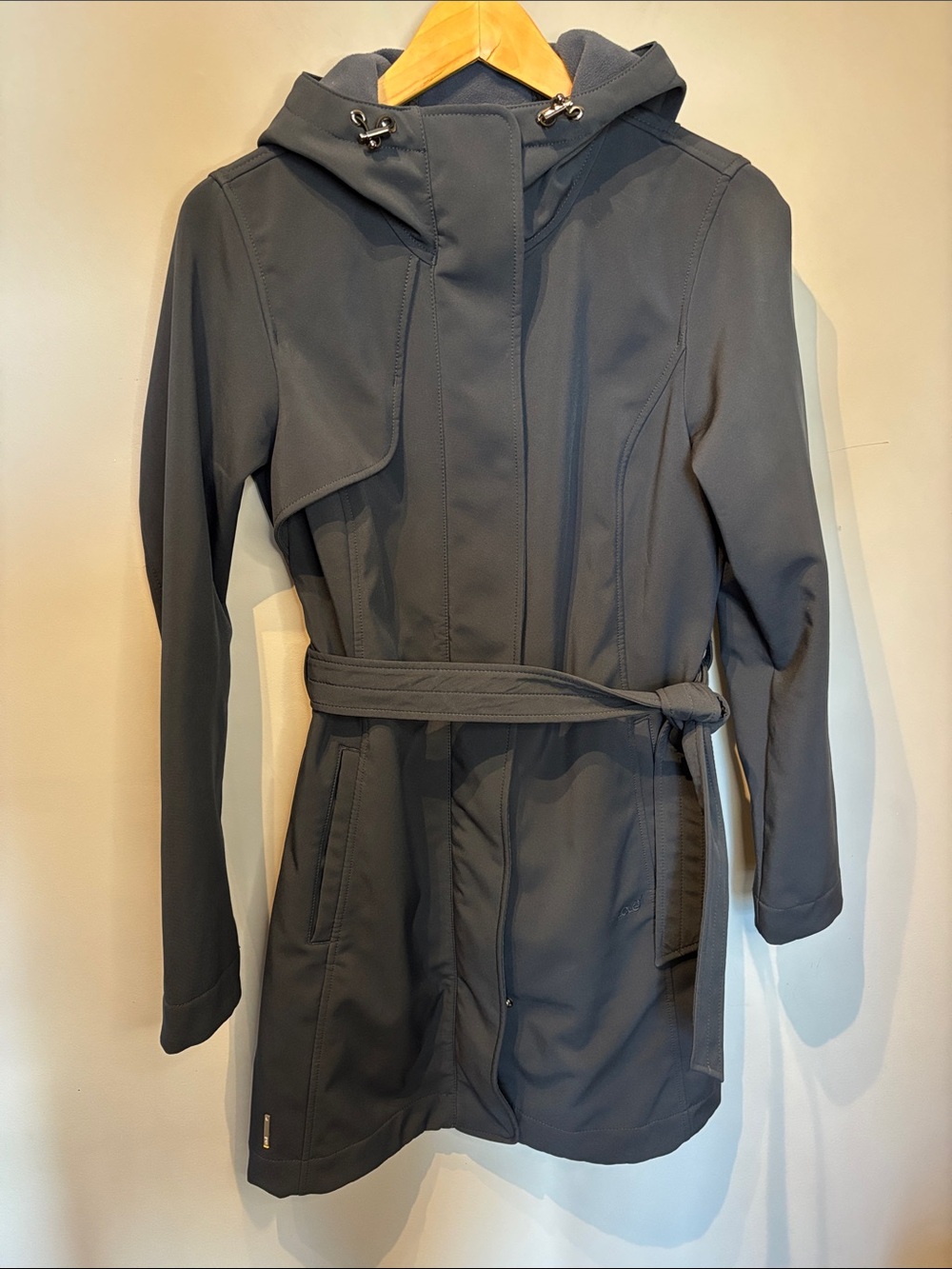 Lole Hooded Belted Long Jacket in Dark Blue - Picture 2 of 9